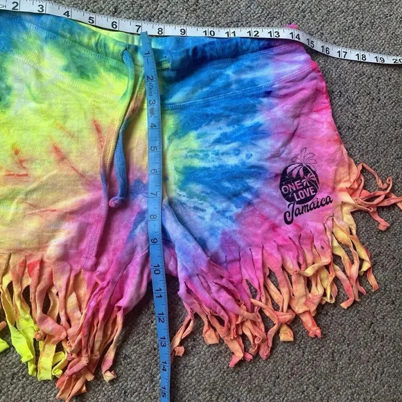 OneLove Jamaica Womens M Pull On Shorts StreetwearTassel Hem Tie Dye Drawsring - Picture 2 of 7